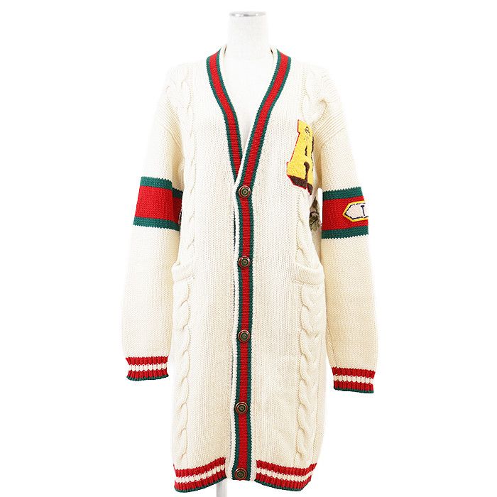 Gucci Gucci GUCCY Sheer Line Web Stripe 100% Wool Long Cardigan Cotton Tops DUTY FREE for USA