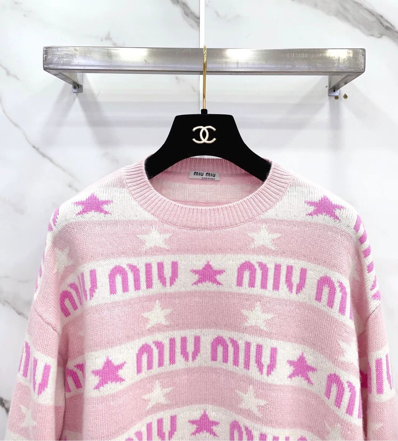 Miu Miu miu miu pink striped logo knit sweater Size US S / EU 44-46 / 1 - 3 Thumbnail