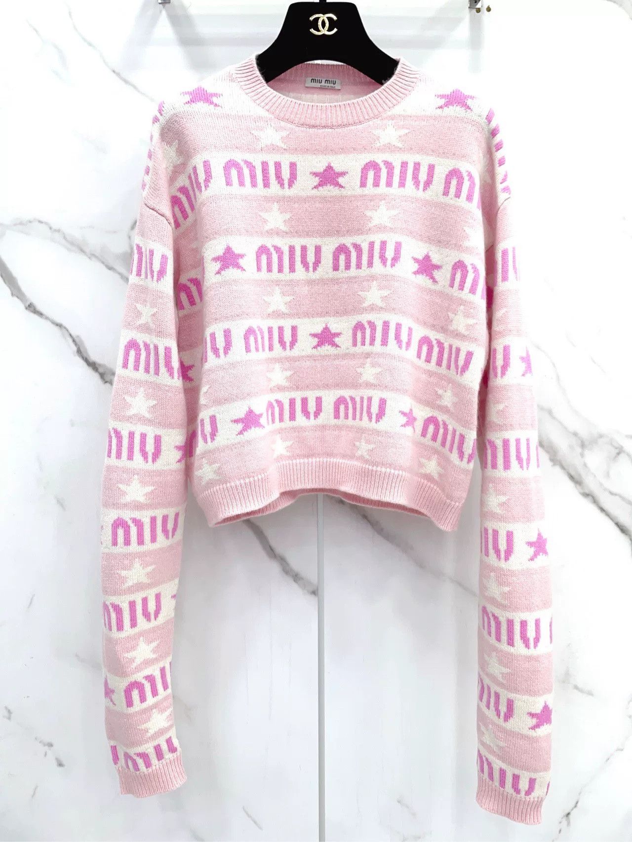 Miu Miu miu miu pink striped logo knit sweater Size US S / EU 44-46 / 1 - 4 Thumbnail