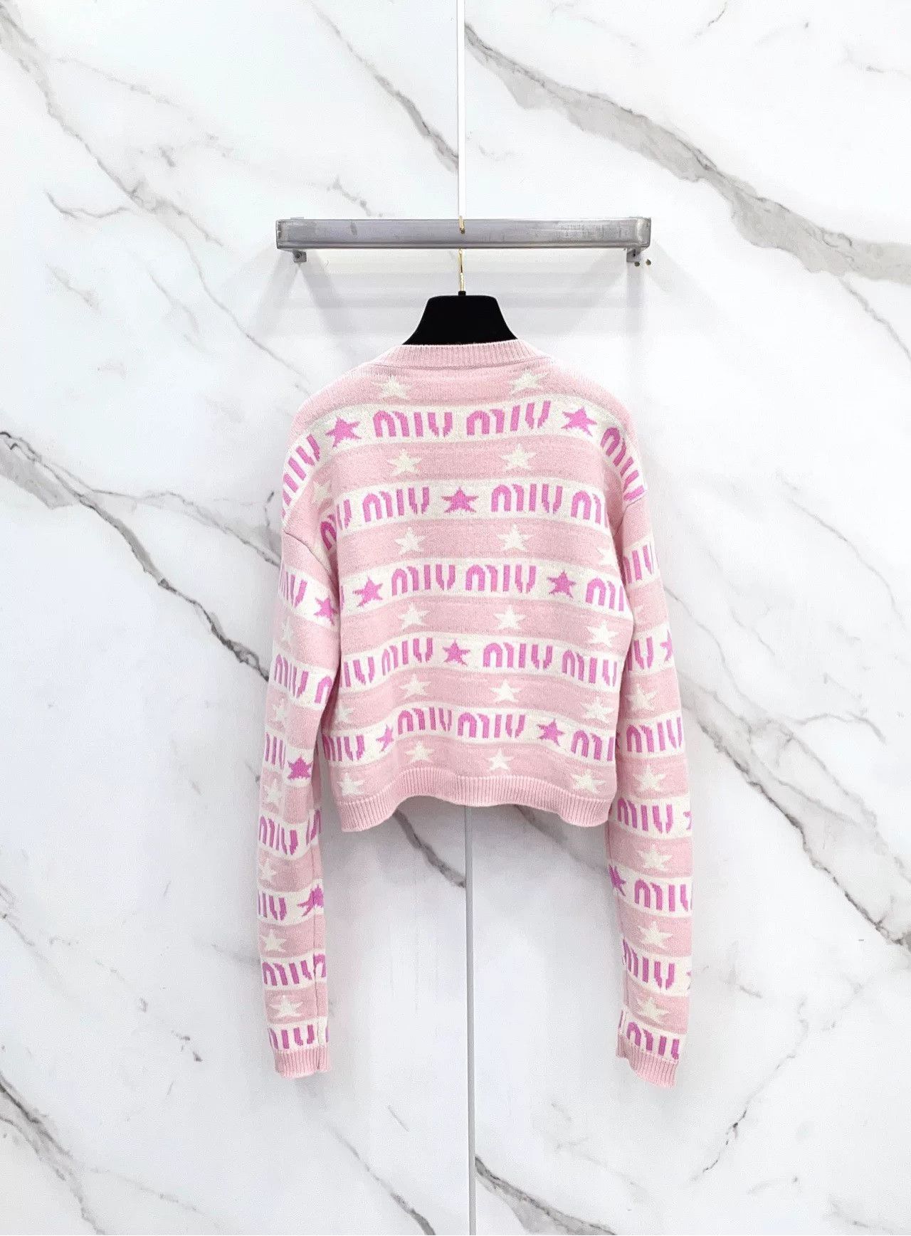 Miu Miu miu miu pink striped logo knit sweater Size US S / EU 44-46 / 1 - 2 Thumbnail