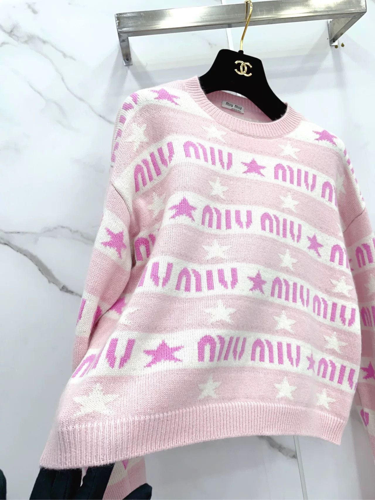 Miu Miu miu miu pink striped logo knit sweater Size US S / EU 44-46 / 1 - 6 Thumbnail
