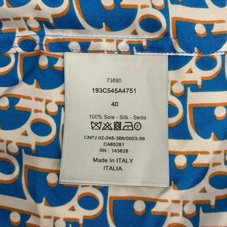 Dior Dior Blue Logo Silk Short Sleeve Shirt Size US M / EU 48-50 / 2 - 7 Thumbnail