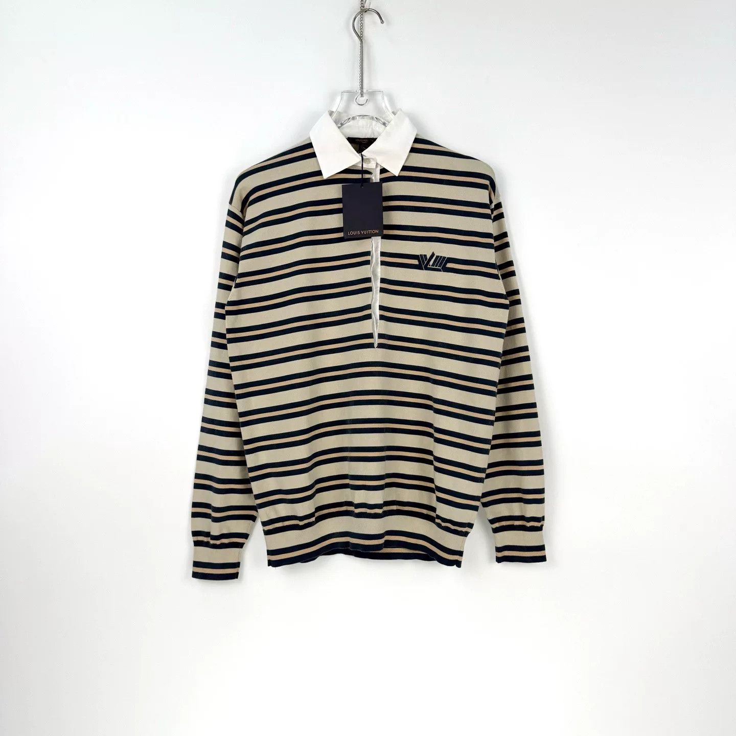 Louis Vuitton LV Beige Blue Stripe Silk Blend Long Sleeve Size US XS / EU 42 / 0 - 3 Thumbnail