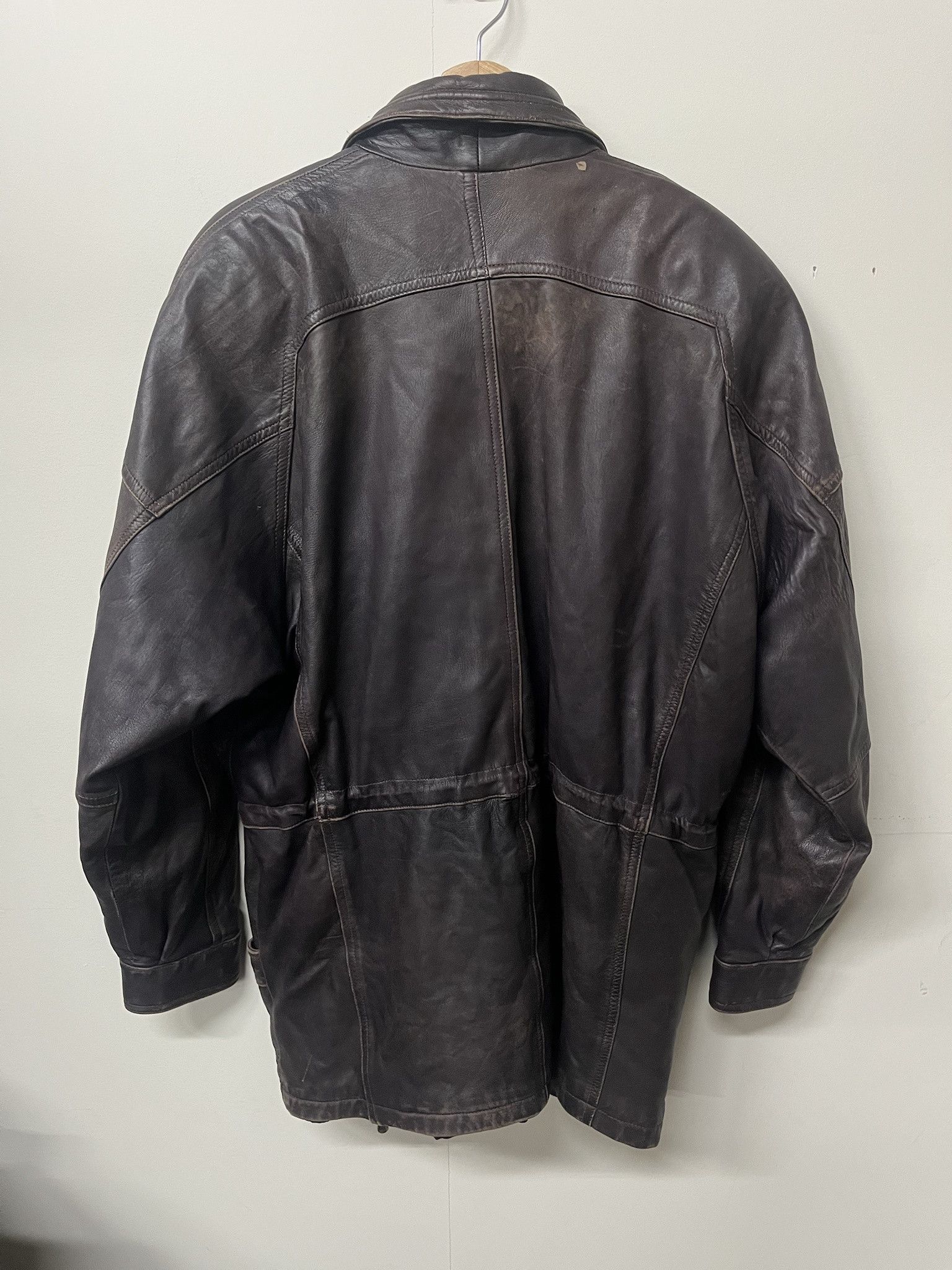 Leather × Wilsons Leather Vintage 1980s Leather Jacket Brown Cut and Sew Waist Cinch Coat Size L Size US L / EU 52-54 / 3 - 3 Thumbnail