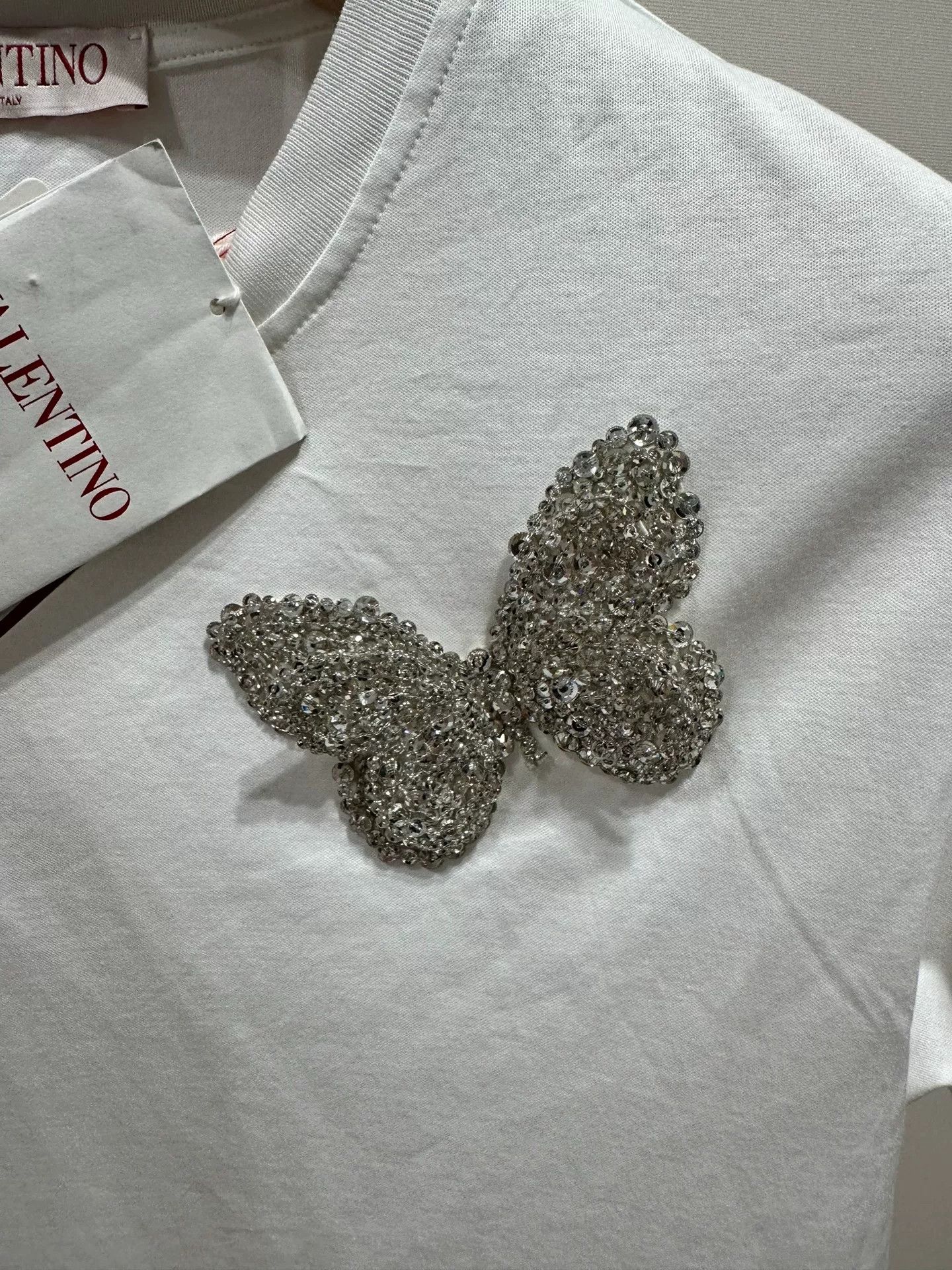 Valentino Valentino Butterfly Beaded White T-shirt S Size US S / EU 44-46 / 1 - 2 Thumbnail