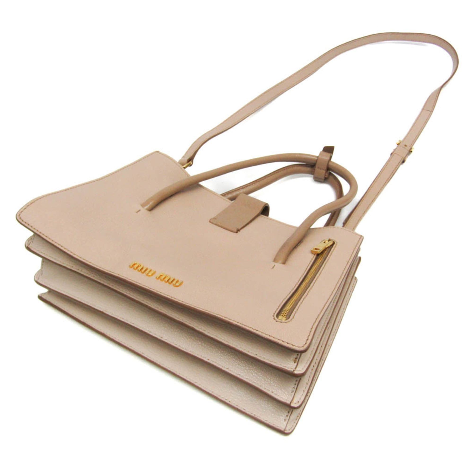 Miu Miu Miu Miu MADRAS 5BA104 Women's Leather Handbag,Shoulder Bag Pink Beige Size ONE SIZE - 3 Thumbnail