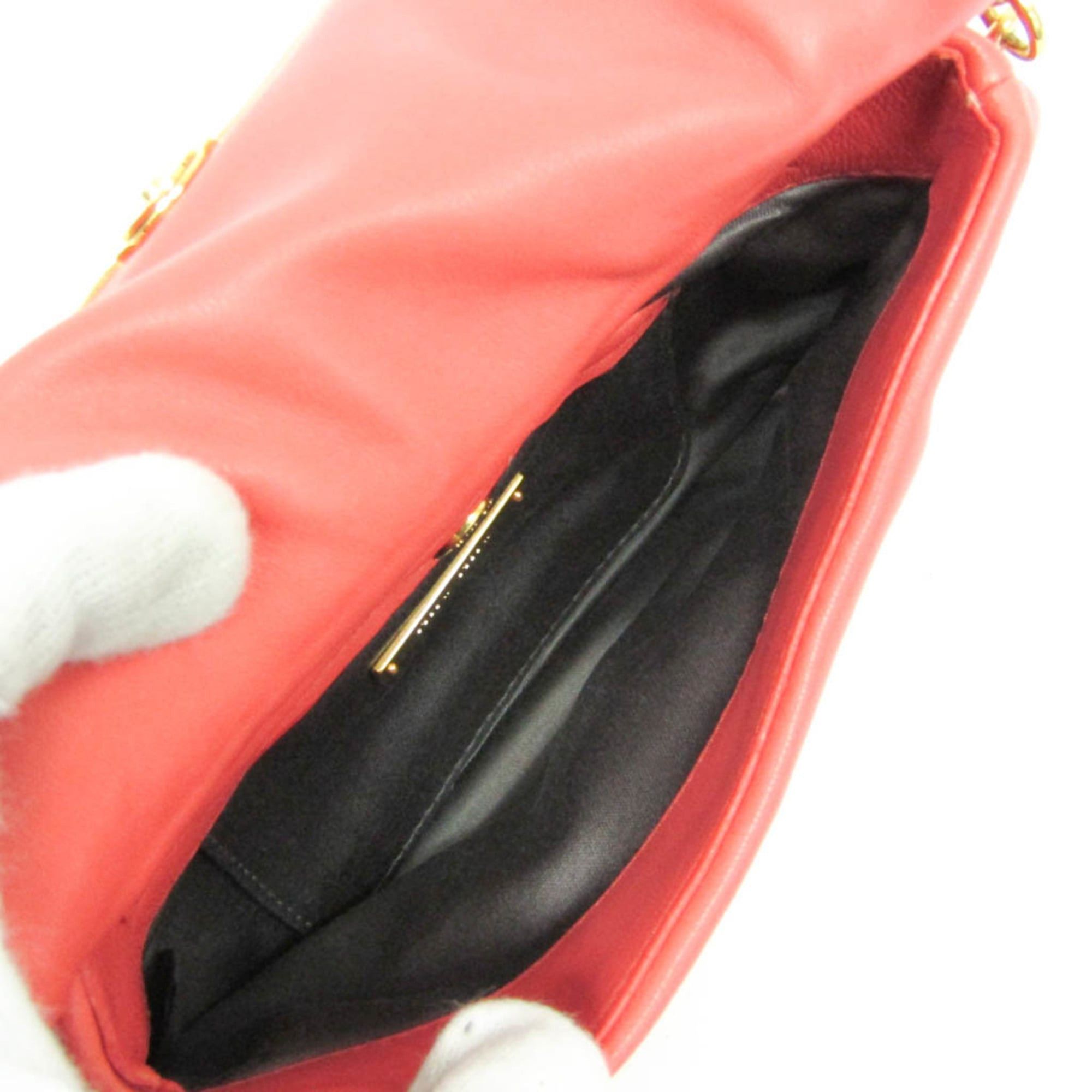 Miu Miu Miu Miu Chain Shoulder Pouch Women's Leather Clutch Bag,Shoulder Bag Pink Orange Size ONE SIZE - 3 Thumbnail