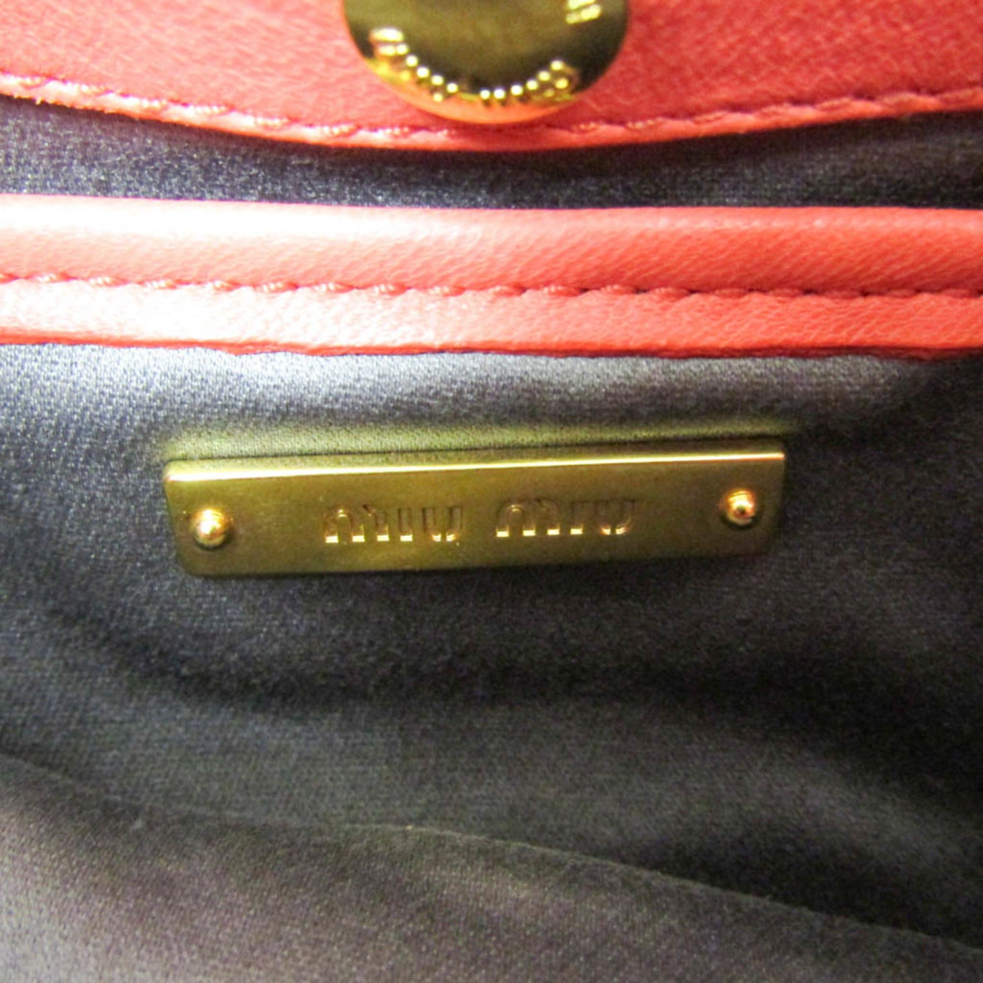 Miu Miu Miu Miu Chain Shoulder Pouch Women's Leather Clutch Bag,Shoulder Bag Pink Orange Size ONE SIZE - 16 Thumbnail