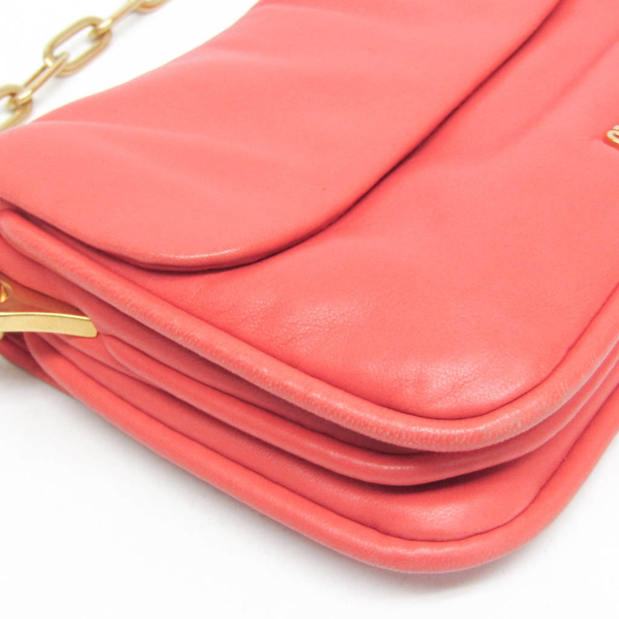 Miu Miu Miu Miu Chain Shoulder Pouch Women's Leather Clutch Bag,Shoulder Bag Pink Orange Size ONE SIZE - 5 Thumbnail