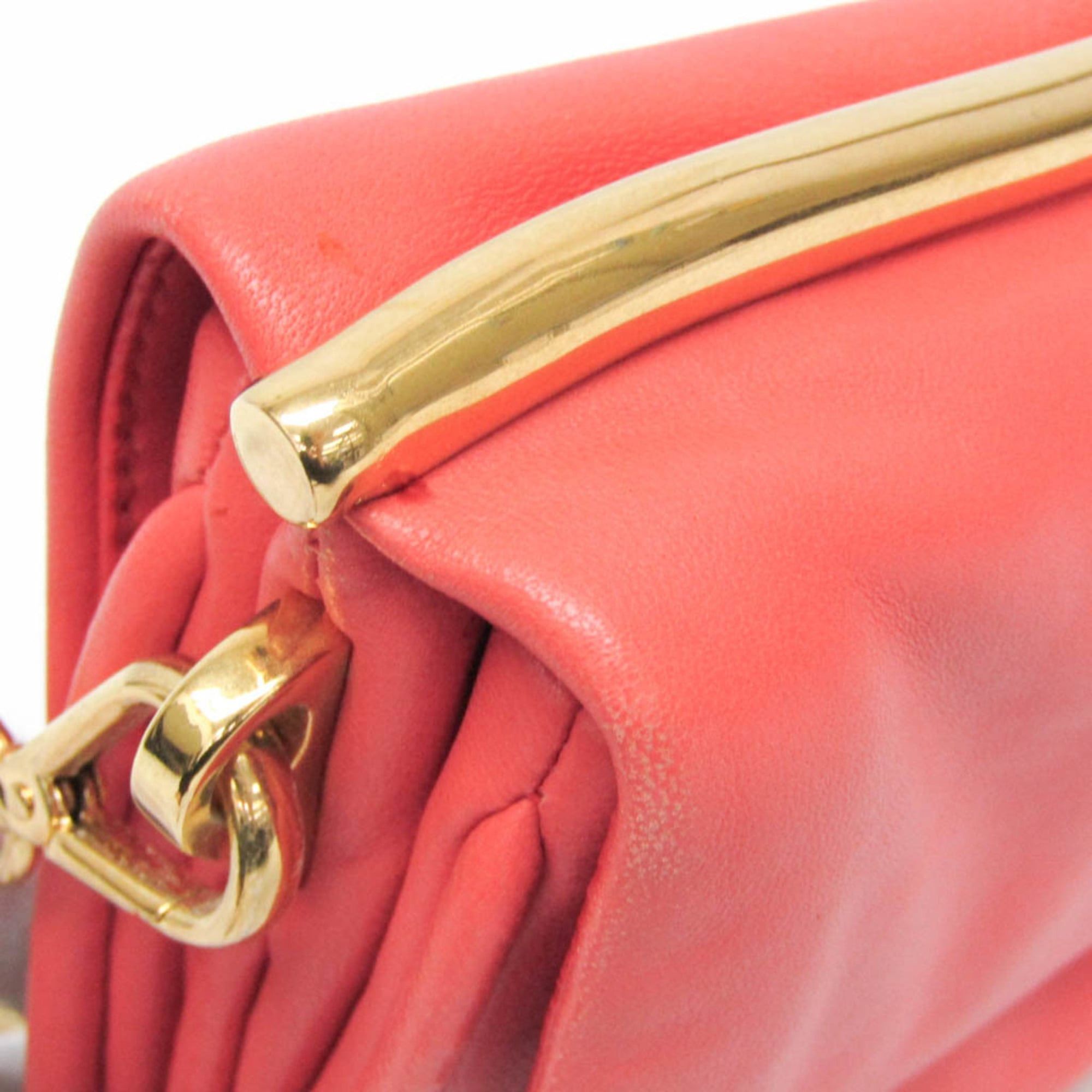 Miu Miu Miu Miu Chain Shoulder Pouch Women's Leather Clutch Bag,Shoulder Bag Pink Orange Size ONE SIZE - 8 Thumbnail