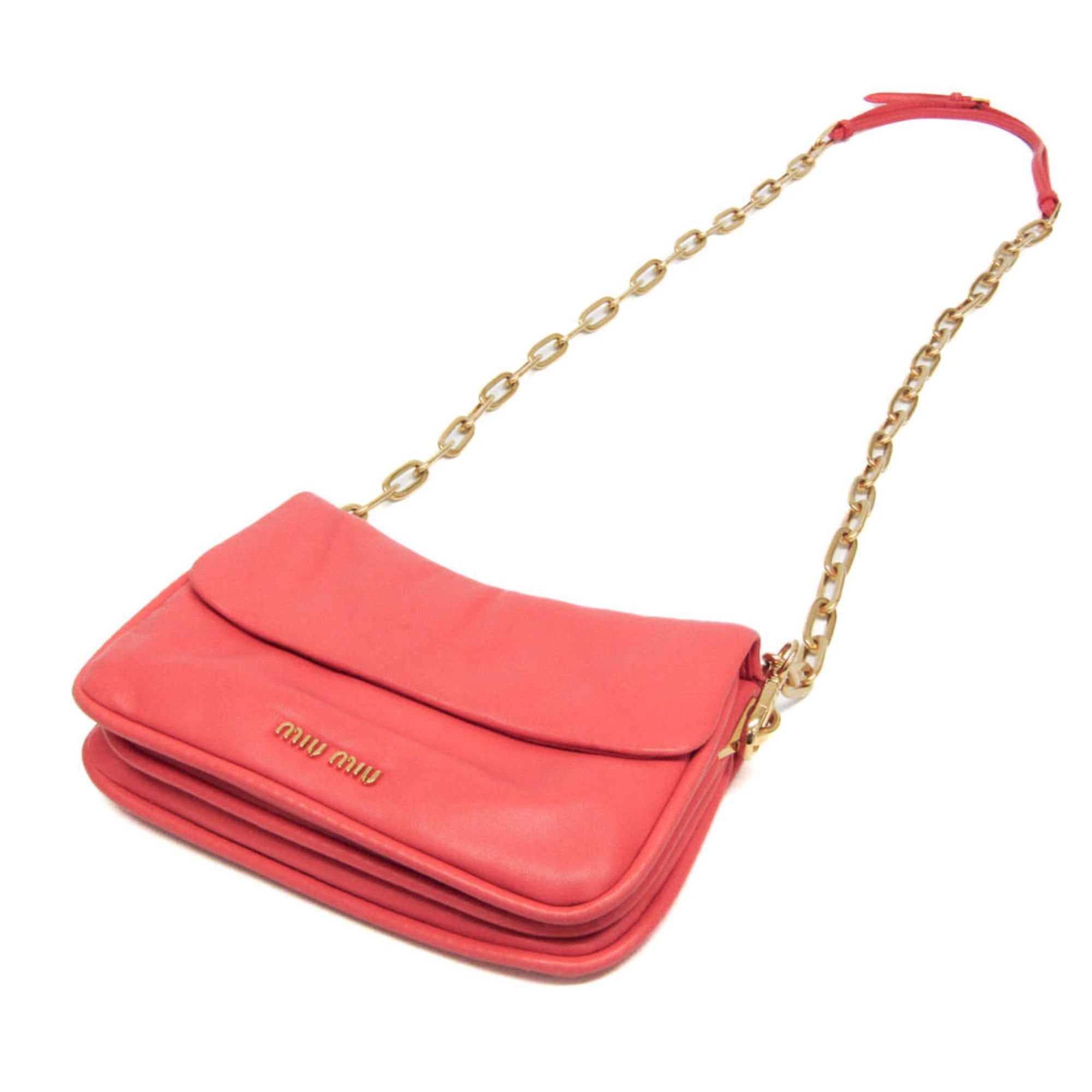 Miu Miu Miu Miu Chain Shoulder Pouch Women's Leather Clutch Bag,Shoulder Bag Pink Orange Size ONE SIZE - 2 Thumbnail