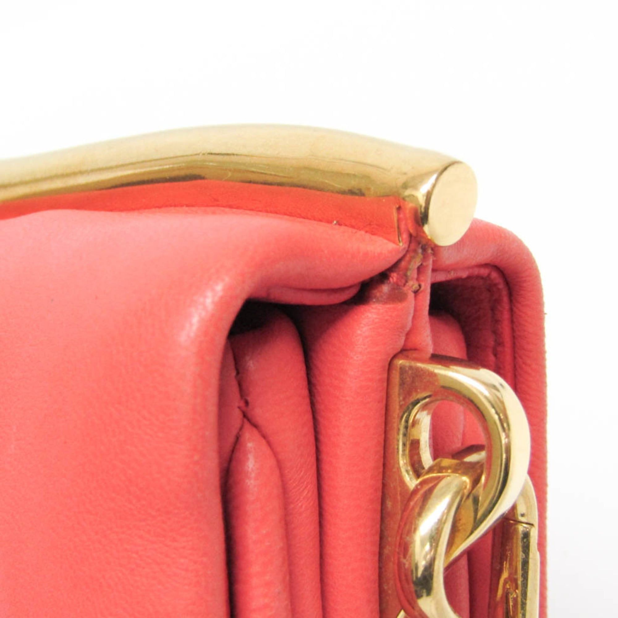 Miu Miu Miu Miu Chain Shoulder Pouch Women's Leather Clutch Bag,Shoulder Bag Pink Orange Size ONE SIZE - 7 Thumbnail