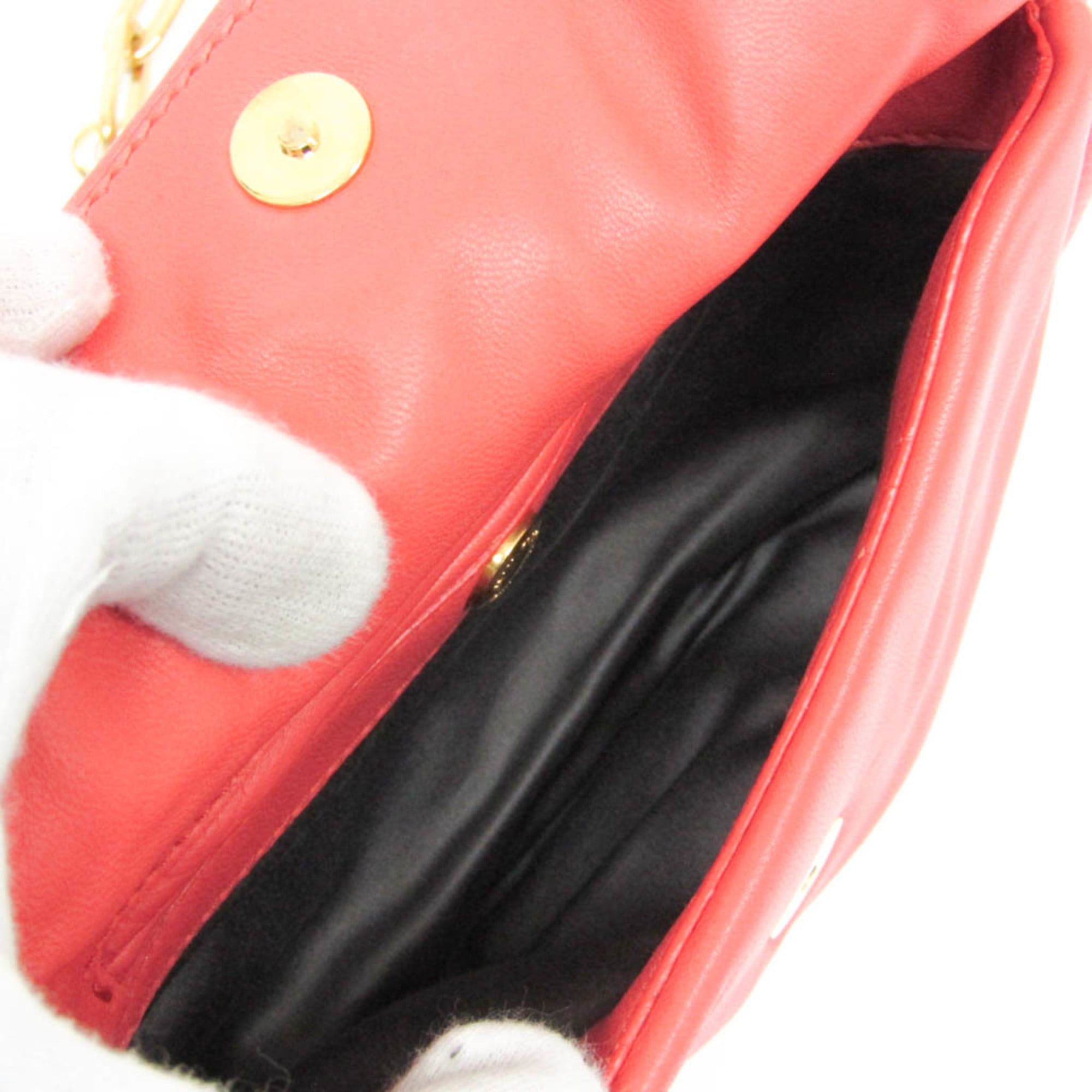 Miu Miu Miu Miu Chain Shoulder Pouch Women's Leather Clutch Bag,Shoulder Bag Pink Orange Size ONE SIZE - 4 Thumbnail