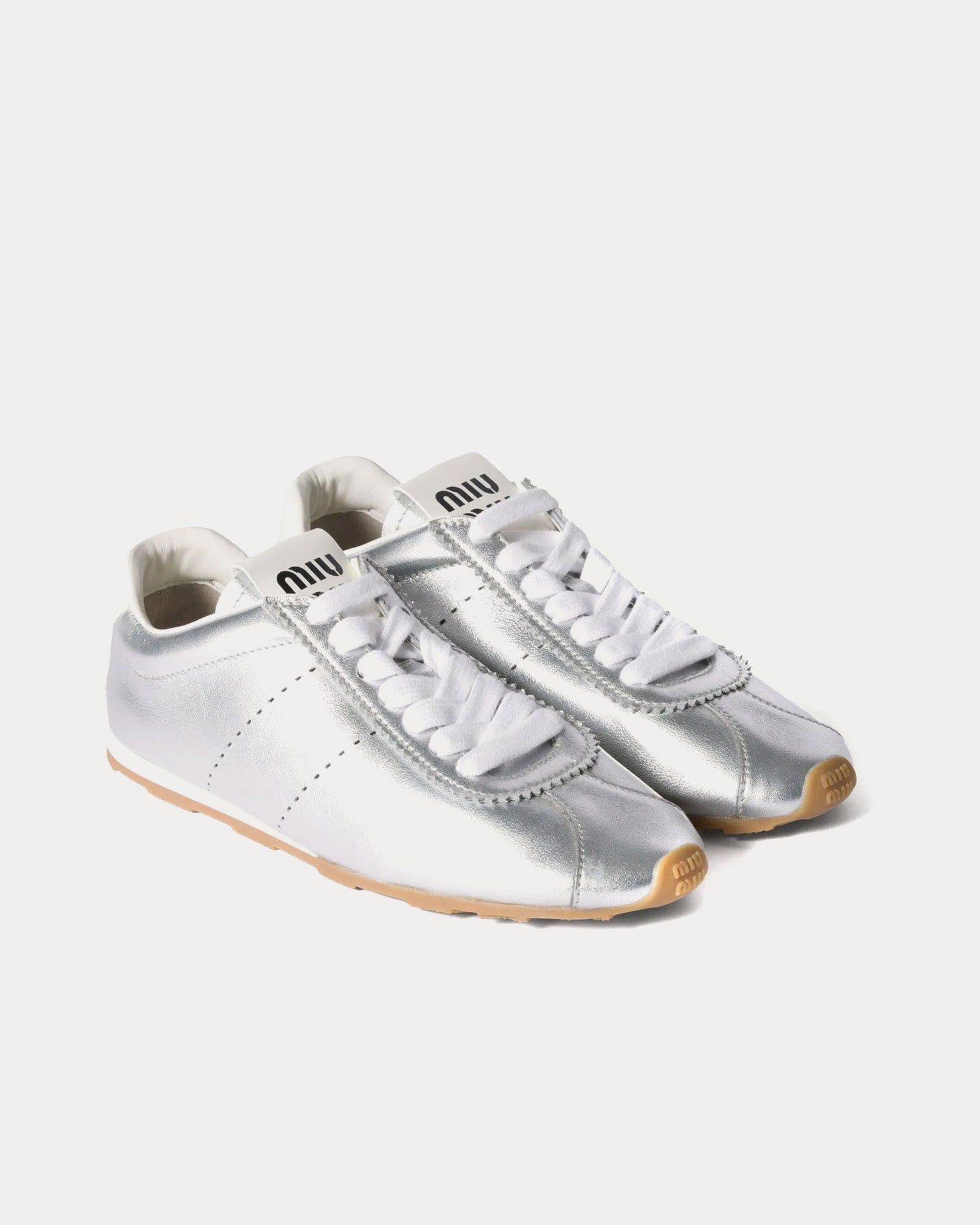 Miu Miu Plume Mordoré Calfskin Silver Low Top Sneakers Size US 8 / IT 38 - 2 Thumbnail