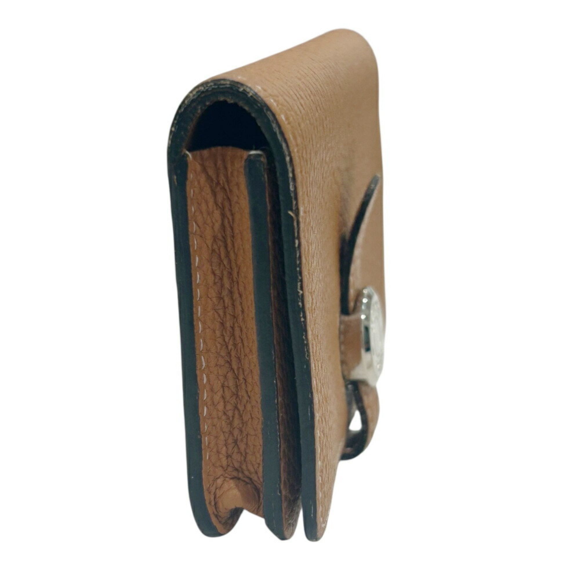 Hermes HERMES Dogon Card Case, Taurillon Clemence Leather, C Stamp, 2018, Gold and Brown, for Men Women Size ONE SIZE - 3 Thumbnail
