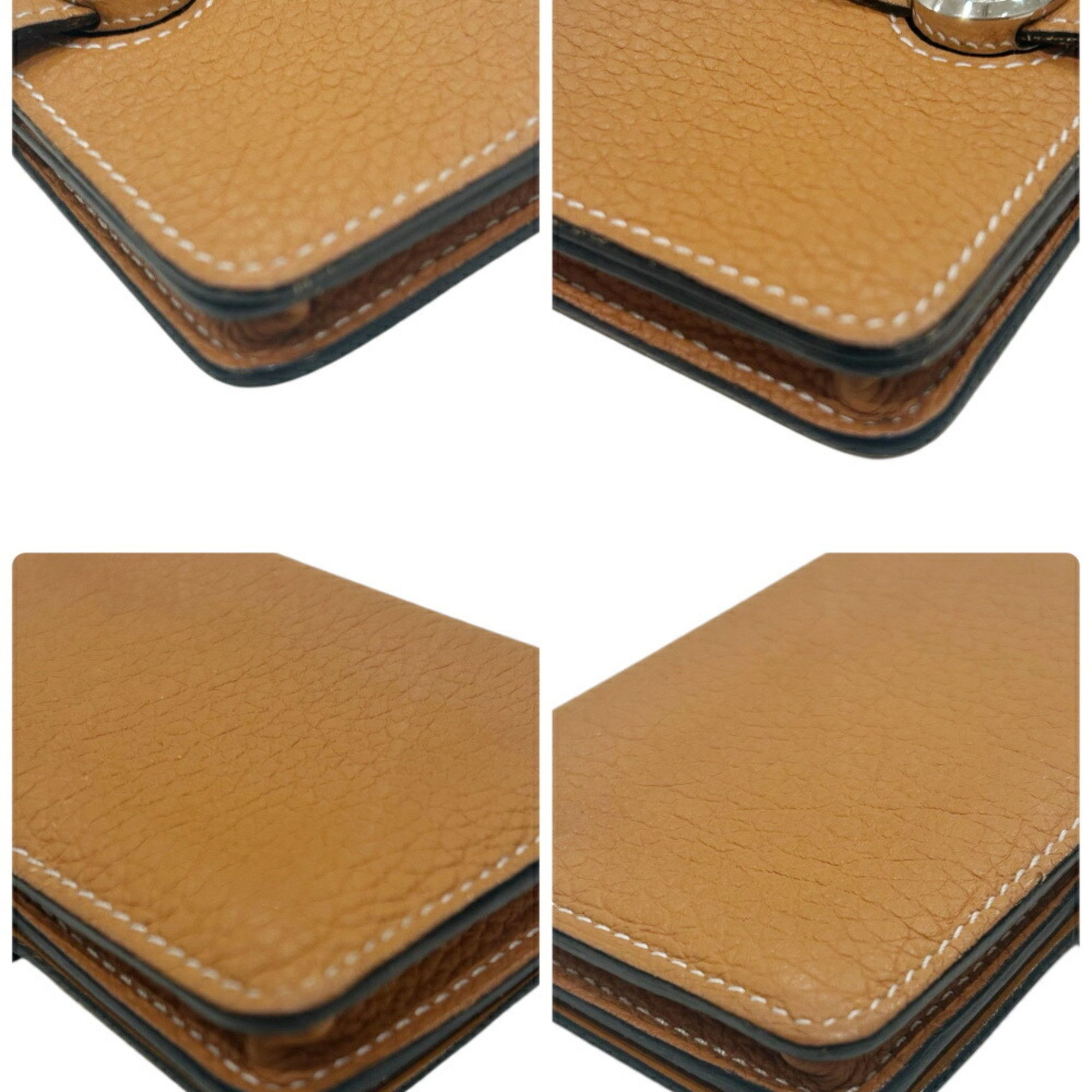 Hermes HERMES Dogon Card Case, Taurillon Clemence Leather, C Stamp, 2018, Gold and Brown, for Men Women Size ONE SIZE - 5 Thumbnail