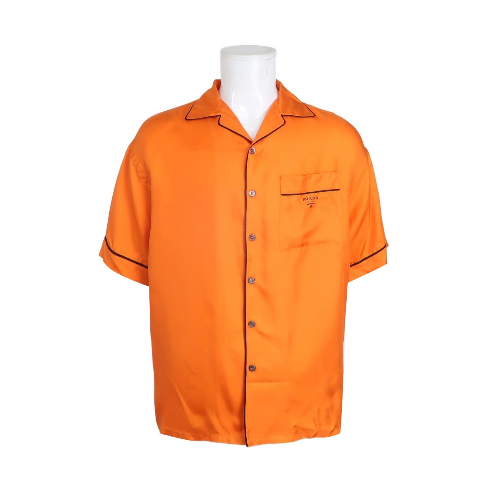 Prada Prada Silk Orange Contrast Trim Collared Shirt M Size US M / EU 48-50 / 2 - 2 Thumbnail
