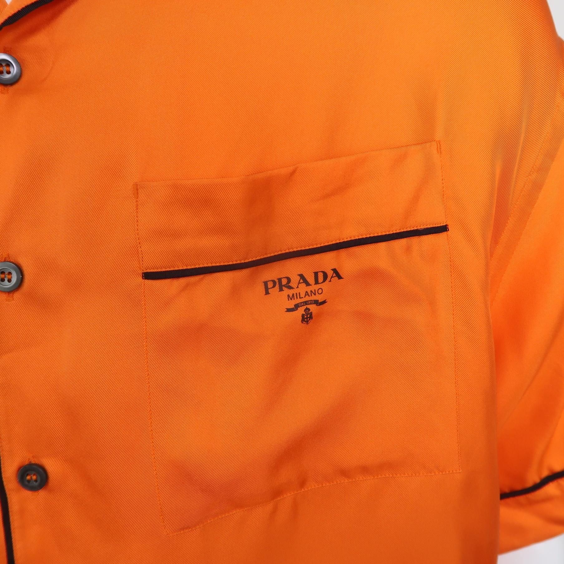 Prada Prada Silk Orange Contrast Trim Collared Shirt M Size US M / EU 48-50 / 2 - 6 Thumbnail