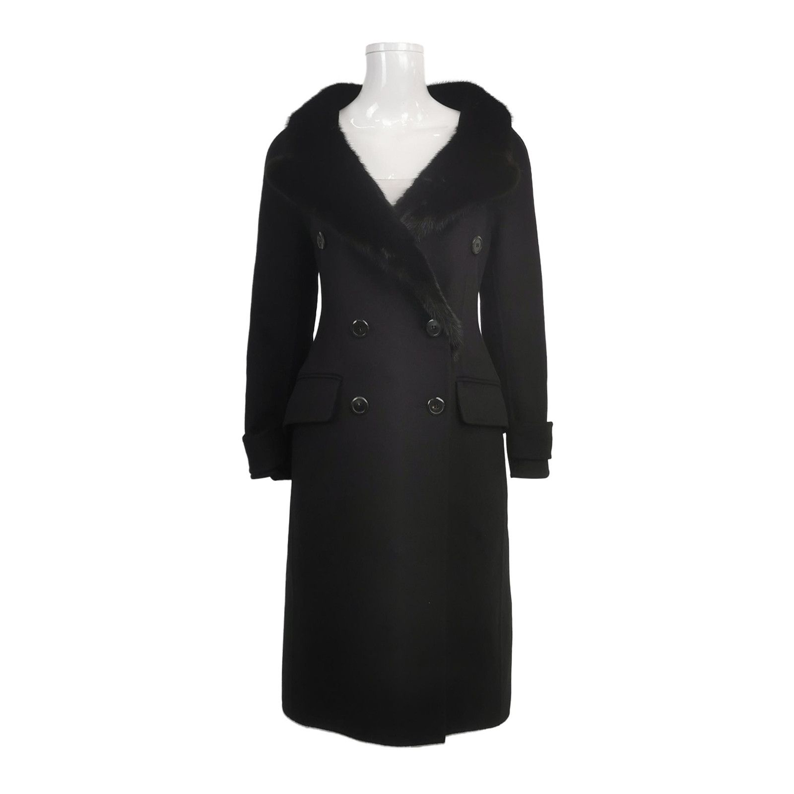 Prada Prada Black Rabbit Wool Blend Mink Fur Collar Coat Size XXS / US 00 / IT 34 - 2 Thumbnail