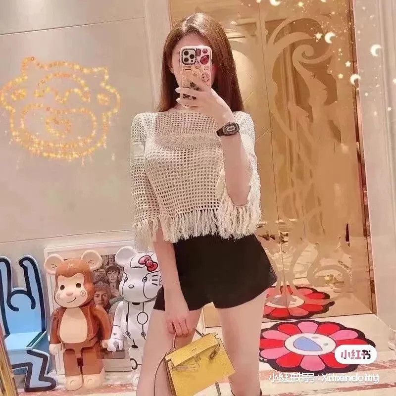 Dior elegant beige crochet fringe top by dior Size US S / EU 44-46 / 1 - 8 Thumbnail