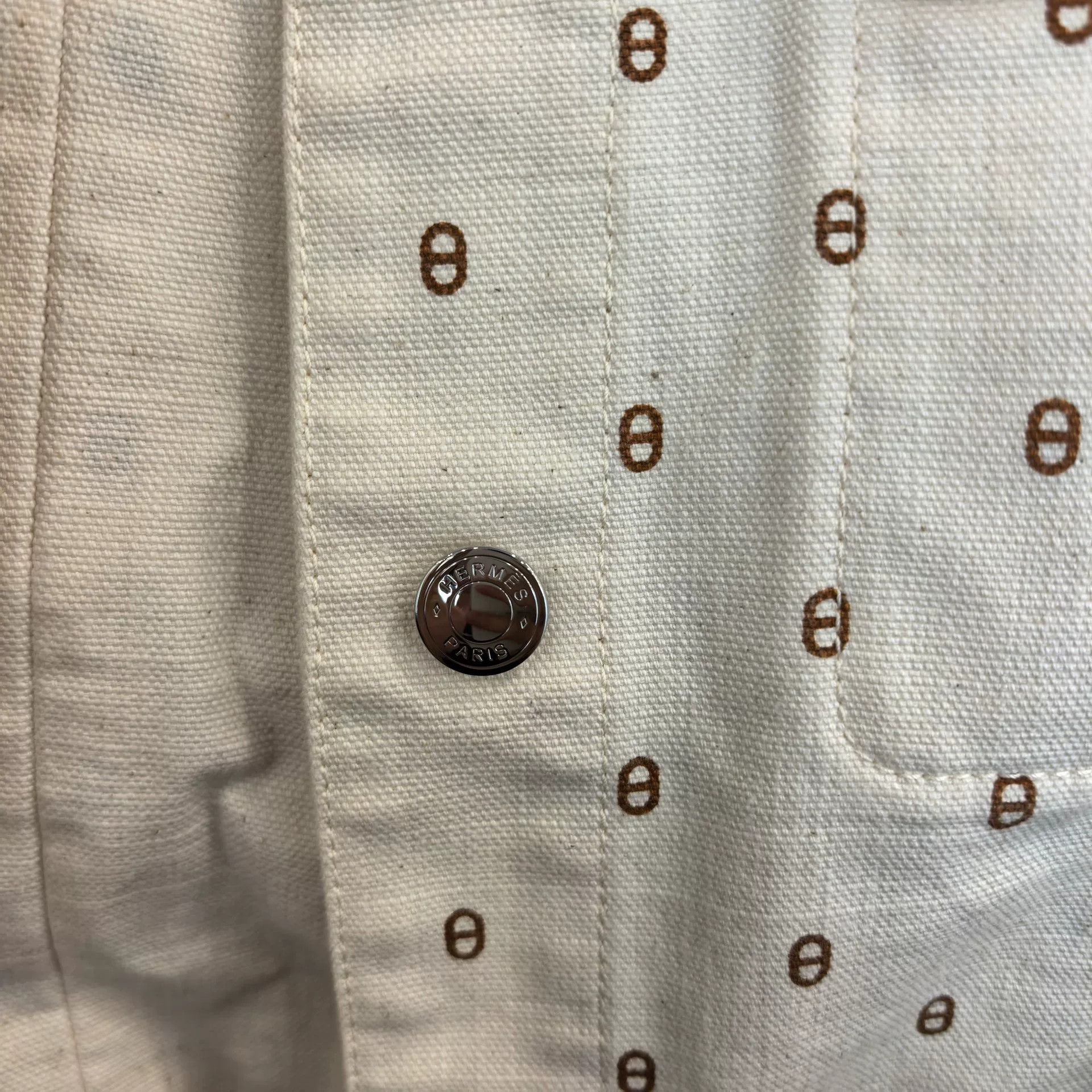 Hermes Hermes White Denim Jacket with Pig Nose Pattern Size US S / EU 44-46 / 1 - 6 Thumbnail