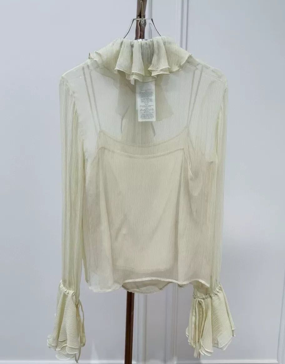 Gucci Gucci Beige Silk Bow Detail Blouse Size US XS / EU 42 / 0 - 2 Thumbnail