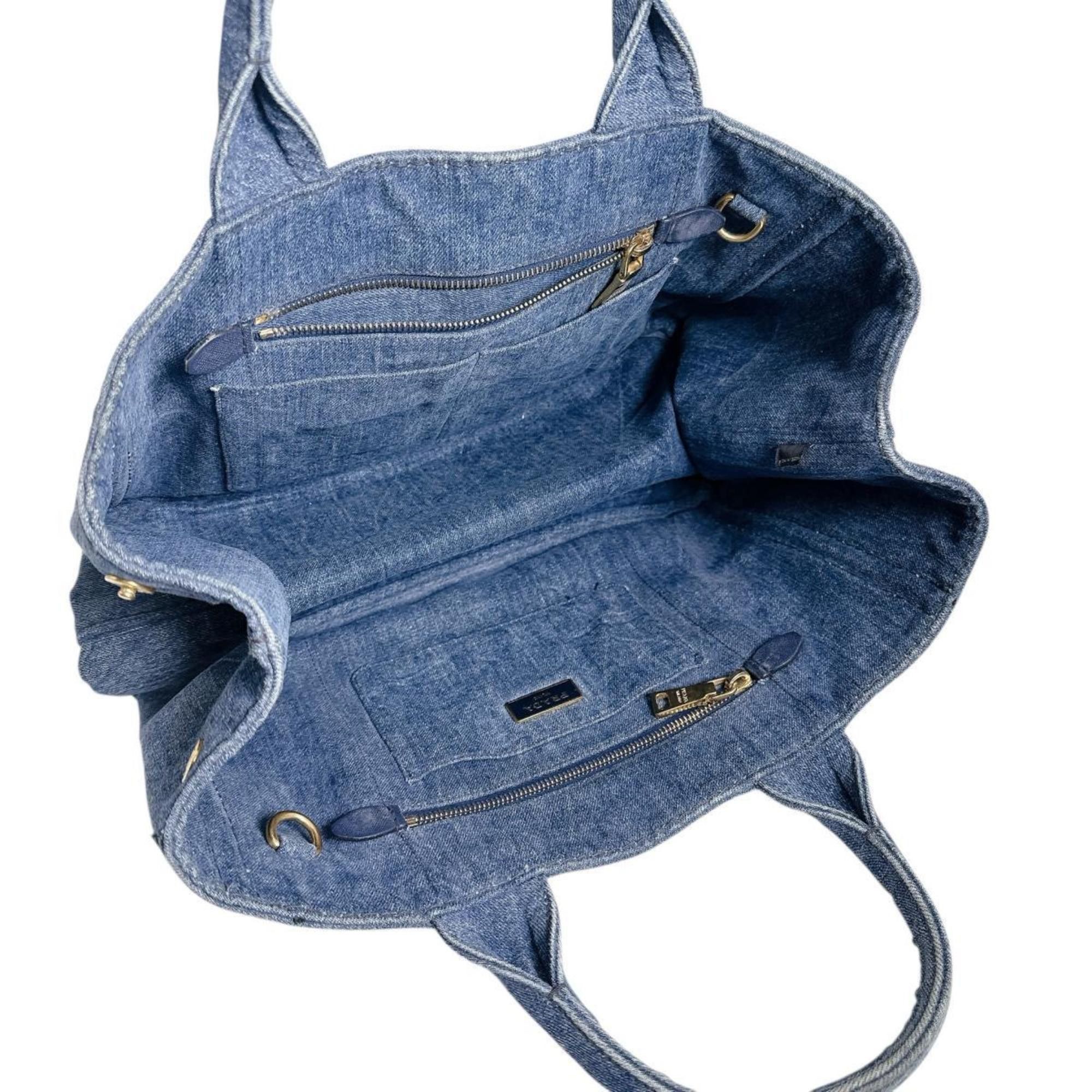 Prada Prada Canapa Tote Canvas Denim Blue Size ONE SIZE - 10 Thumbnail