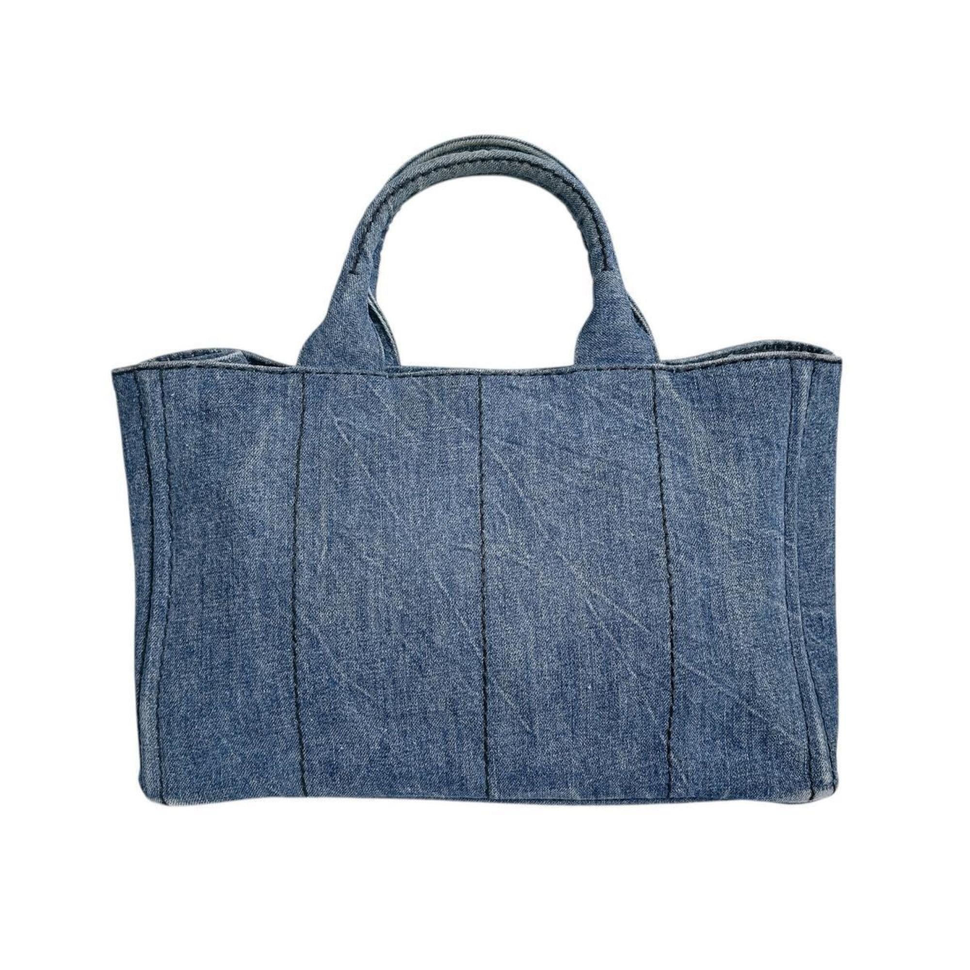 Prada Prada Canapa Tote Canvas Denim Blue Size ONE SIZE - 3 Thumbnail