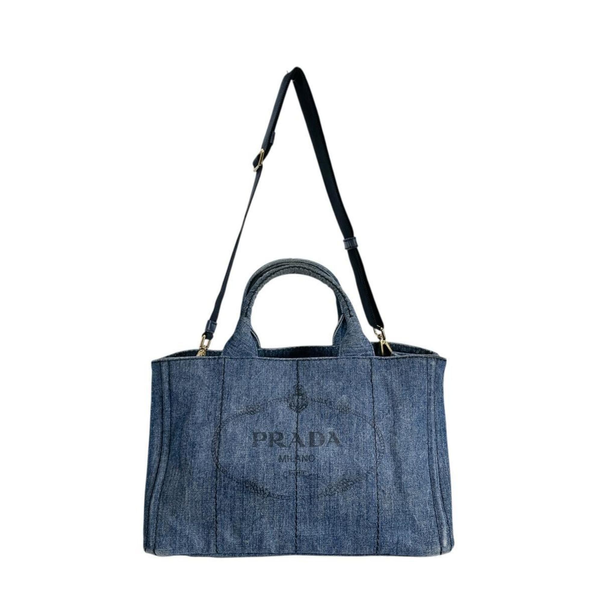 Prada Prada Canapa Tote Canvas Denim Blue Size ONE SIZE - 2 Thumbnail
