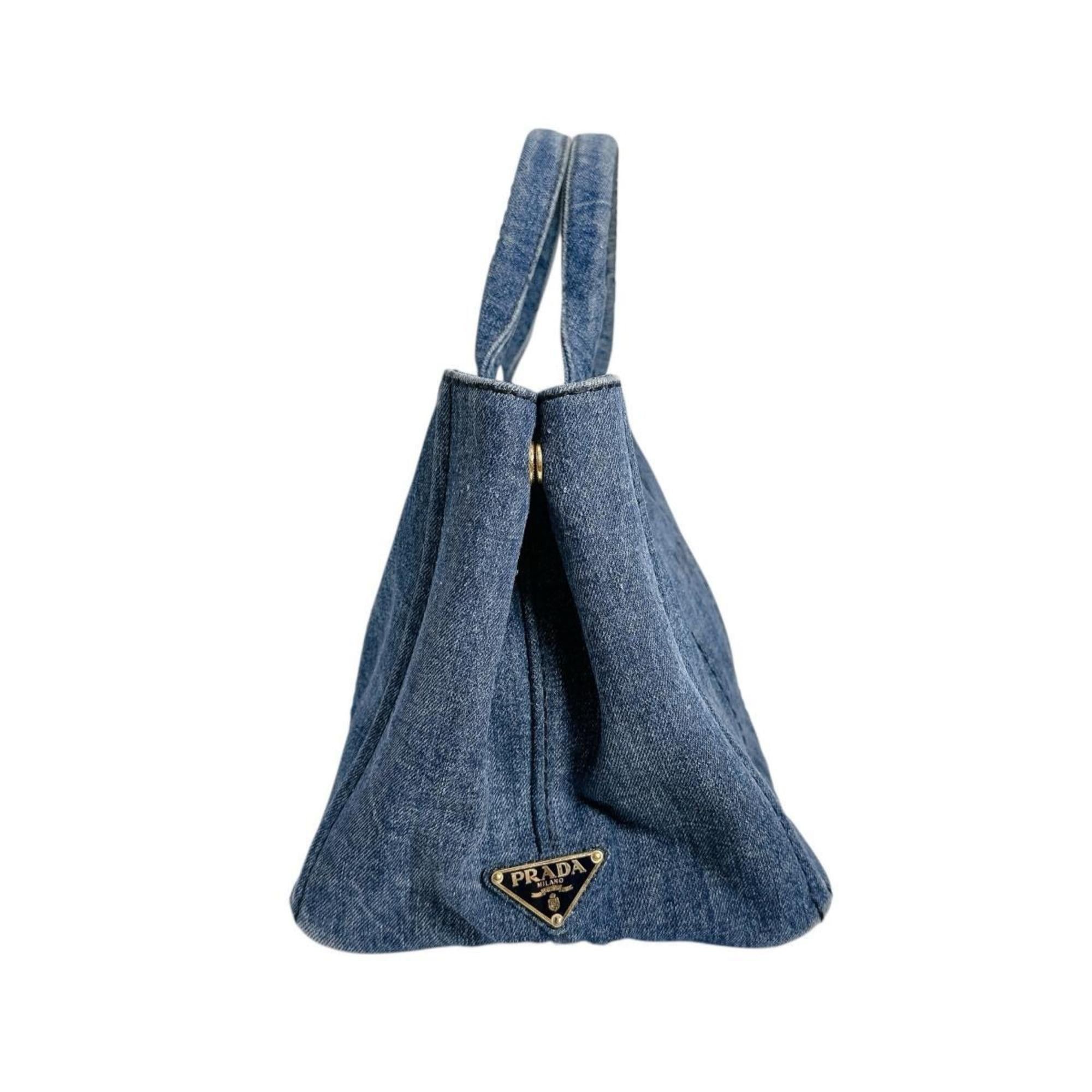 Prada Prada Canapa Tote Canvas Denim Blue Size ONE SIZE - 4 Thumbnail