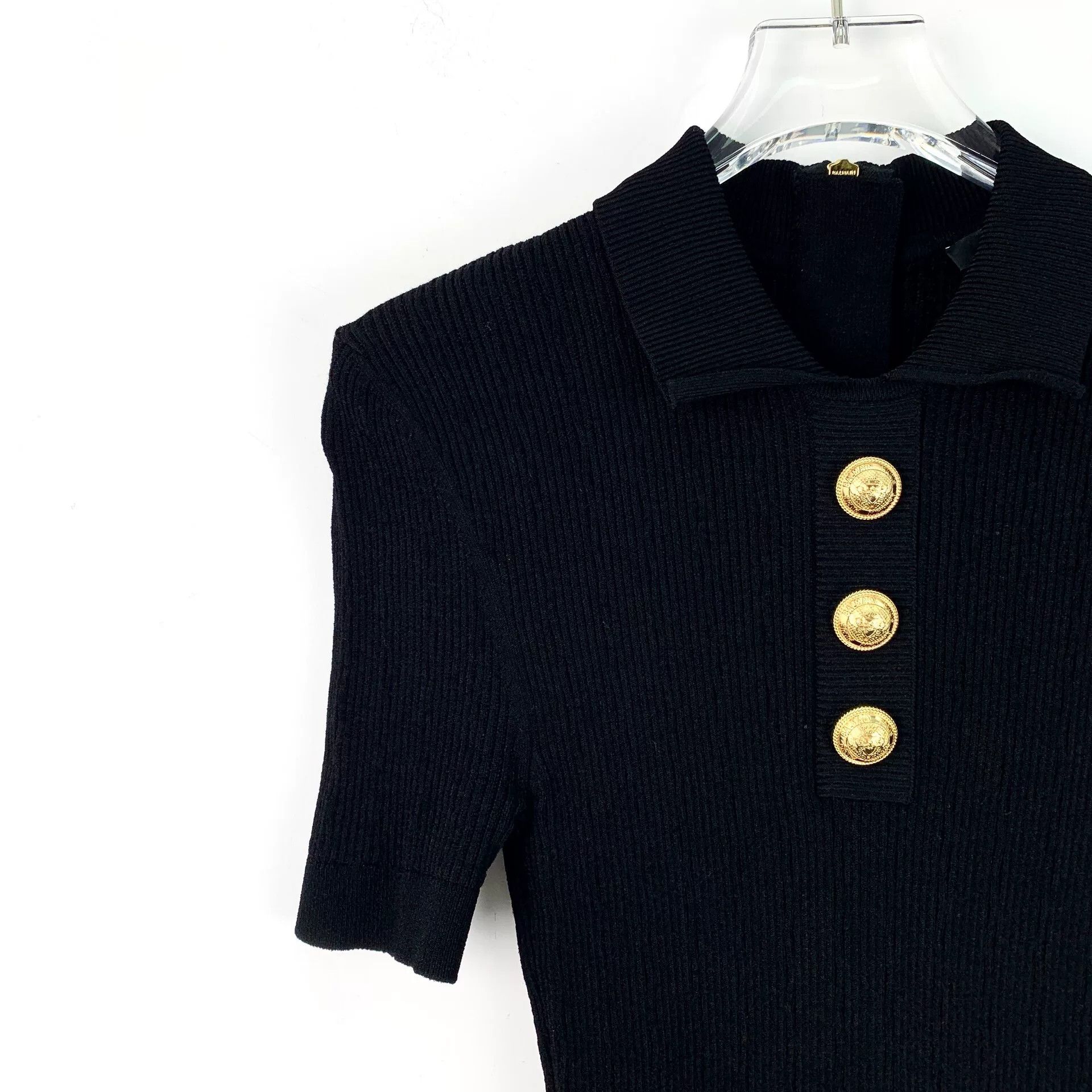 Balmain black short-sleeve knitted dress with buttons Size M / US 6-8 / IT 42-44 - 3 Thumbnail
