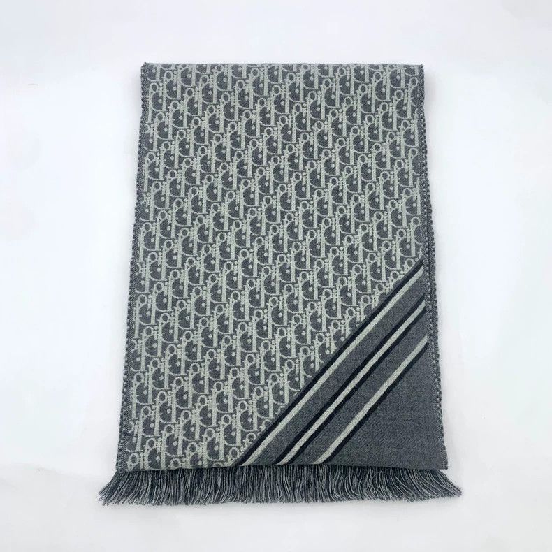 Dior Dior Oblique Gray Logo Wool Scarf Size ONE SIZE - 2 Thumbnail