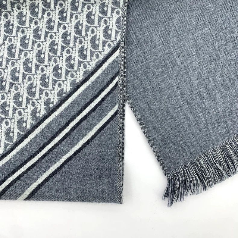Dior Dior Oblique Gray Logo Wool Scarf Size ONE SIZE - 3 Thumbnail