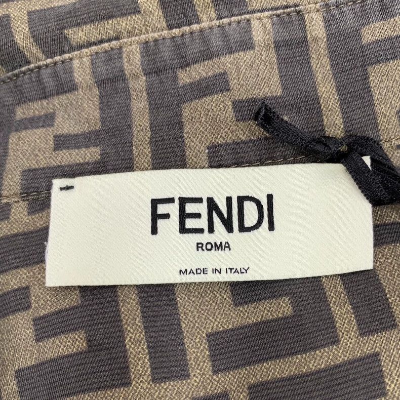 Fendi Fendi Brown Logo Print Silk Shirt Size US M / EU 48-50 / 2 - 5 Thumbnail
