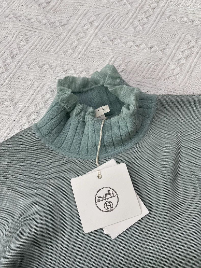 Hermes Hermes Blue Crochet Collar Knit Top Size US M / EU 48-50 / 2 - 2 Thumbnail