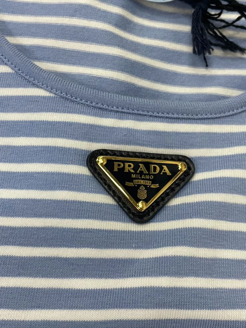 Prada Prada Blue White Stripe Crop Top Size US M / EU 48-50 / 2 - 2 Thumbnail