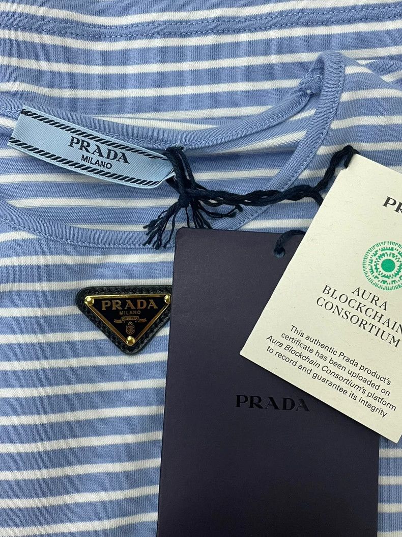 Prada Prada Blue White Stripe Crop Top Size US M / EU 48-50 / 2 - 4 Thumbnail