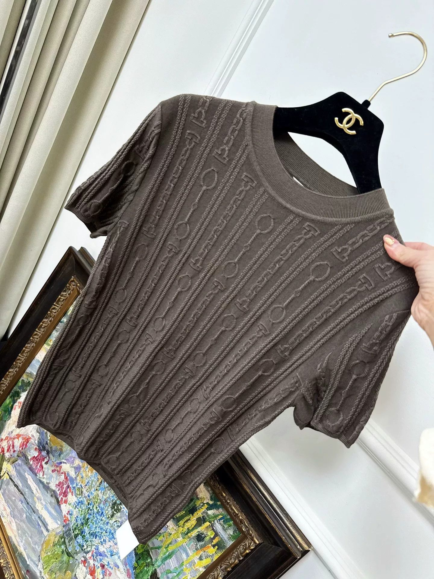 Hermes Hermes Brown Knit Short Sleeve Top Size US M / EU 48-50 / 2 - 2 Thumbnail