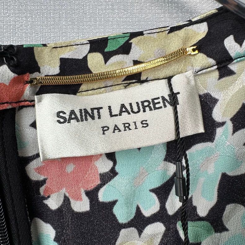 Saint Laurent Paris YSL Silk Floral Puff Sleeve Dress Size US 38 / EU 54 - 3 Thumbnail