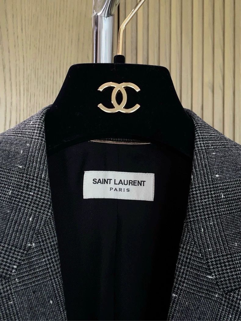Saint Laurent Paris SAINT LAURENT Gray Plaid Wool Blazer Size US XXS / EU 40 - 7 Thumbnail
