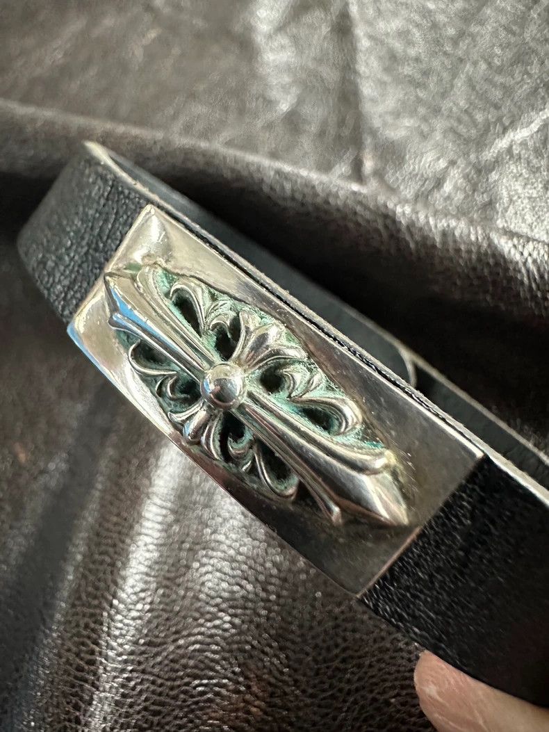 Chrome Hearts Chrome Hearts Black Leather Silver Bracelet Size ONE SIZE - 3 Thumbnail