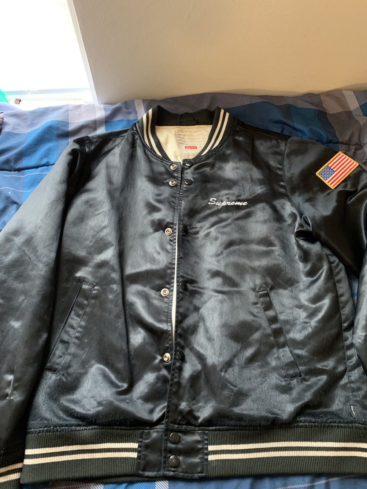 image of Supreme Black Satin Jacket, Men's (Size Large)
