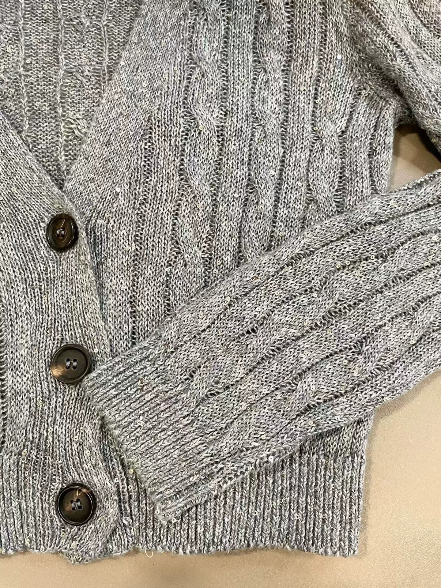 Brunello Cucinelli Brunello Cucinelli Gray Sequin Knit Cardigan Size US XS / EU 42 / 0 - 5 Thumbnail