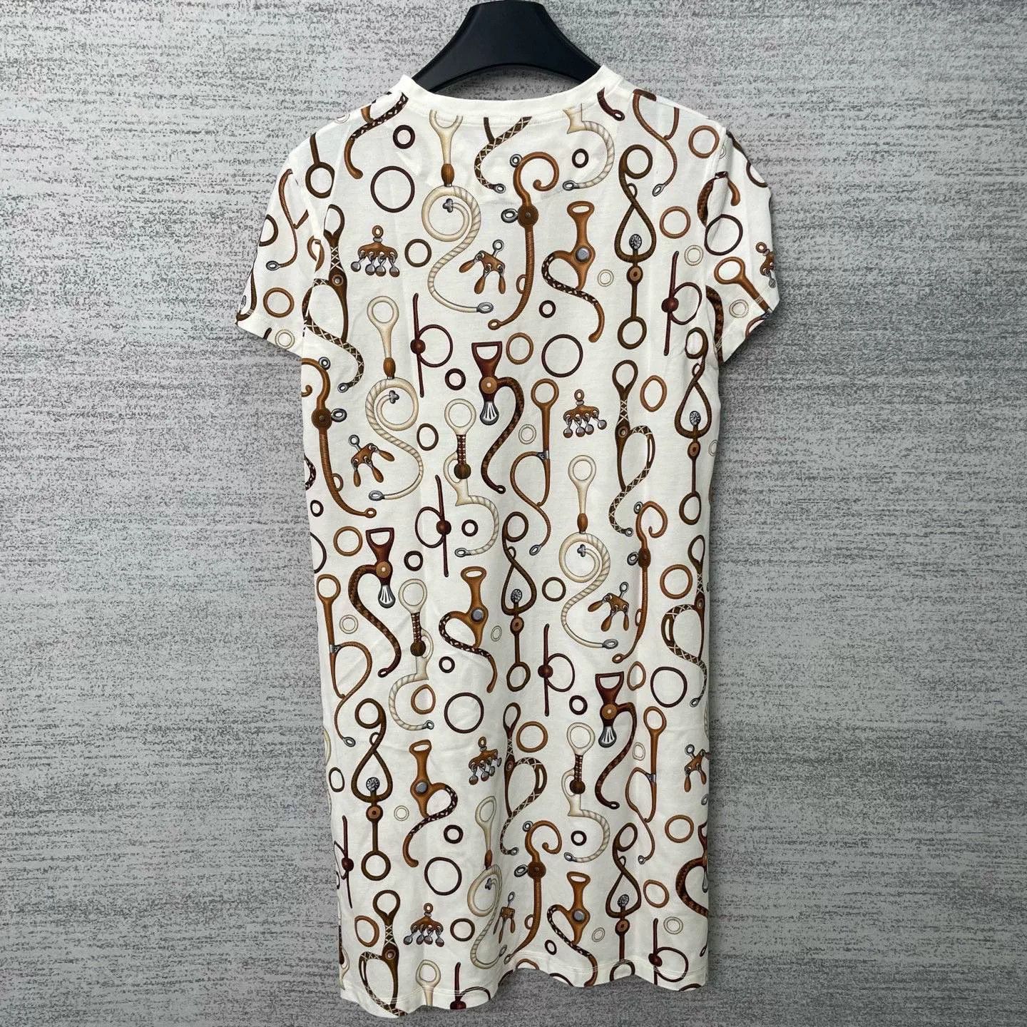 Hermes white printed short sleeve dress by hermes Size US M / EU 48-50 / 2 - 2 Thumbnail