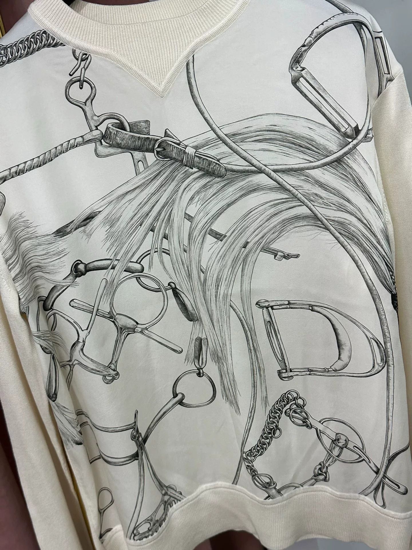 Hermes Hermes White Printed Silk Long Sleeve Top Size US XS / EU 42 / 0 - 2 Thumbnail