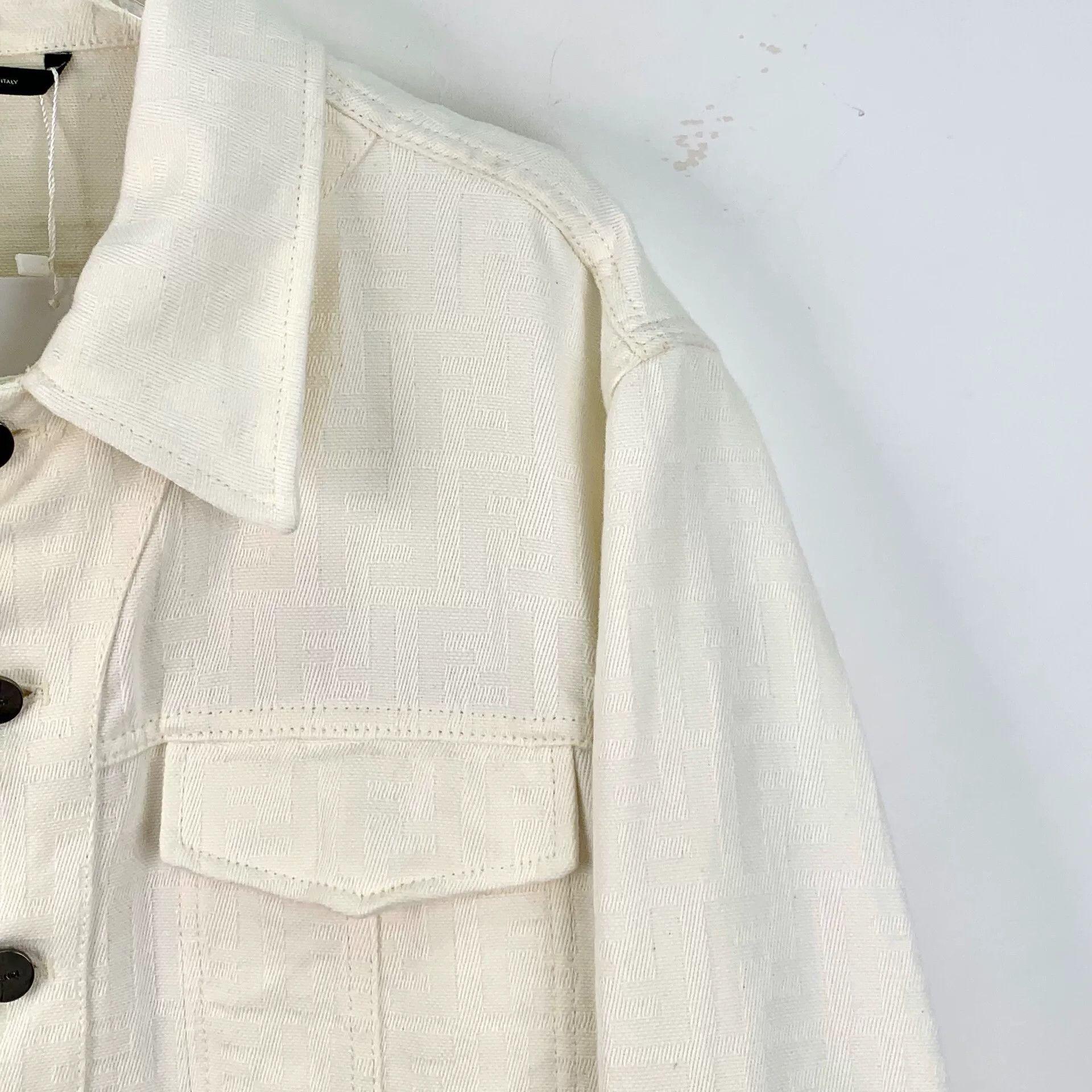 Fendi Fendi White Logo Jacquard Denim Jacket Size US S / EU 44-46 / 1 - 3 Thumbnail