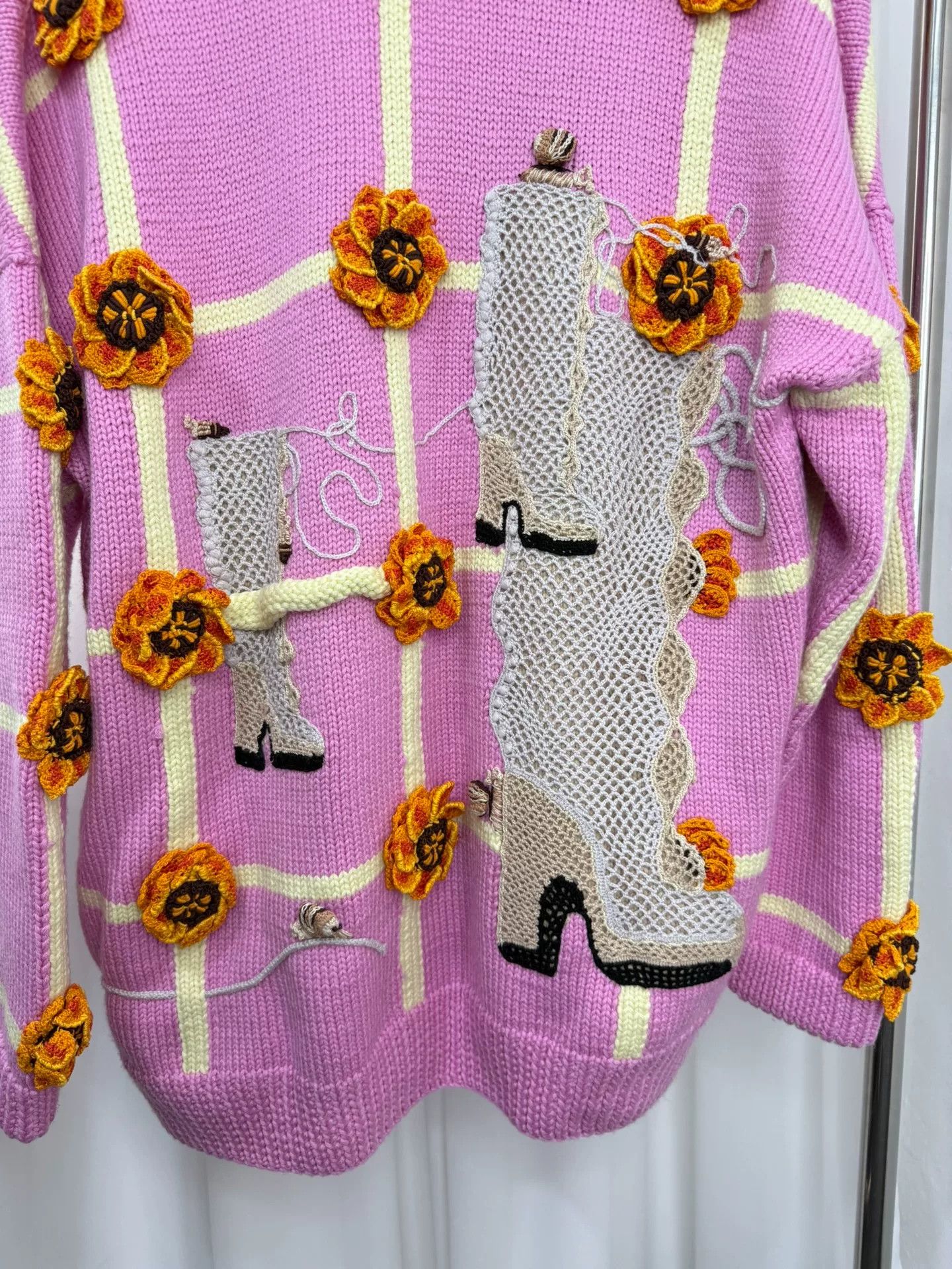 Loewe LOEWE Pink Floral Cardigan Sweater Size US XS / EU 42 / 0 - 7 Thumbnail