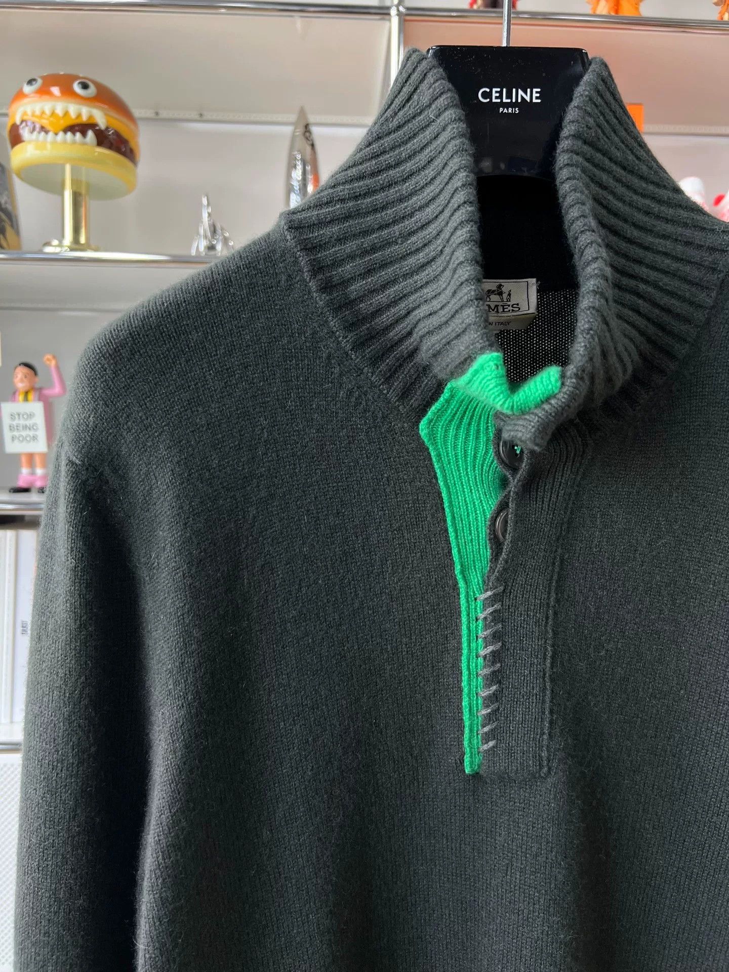 Hermes olive green high-neck knitted shirt Size US L / EU 52-54 / 3 - 2 Thumbnail