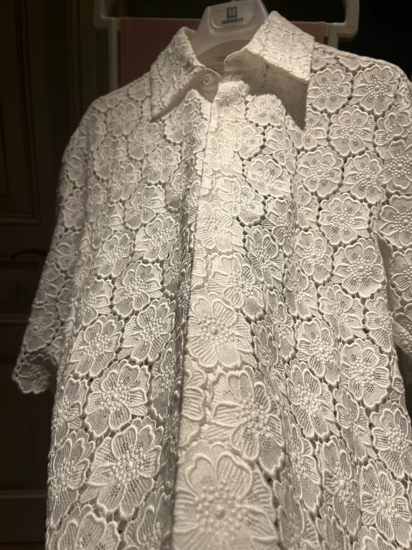 Valentino Valentino White Short Sleeve Lace Shirt Size US S / EU 44-46 / 1 - 3 Thumbnail