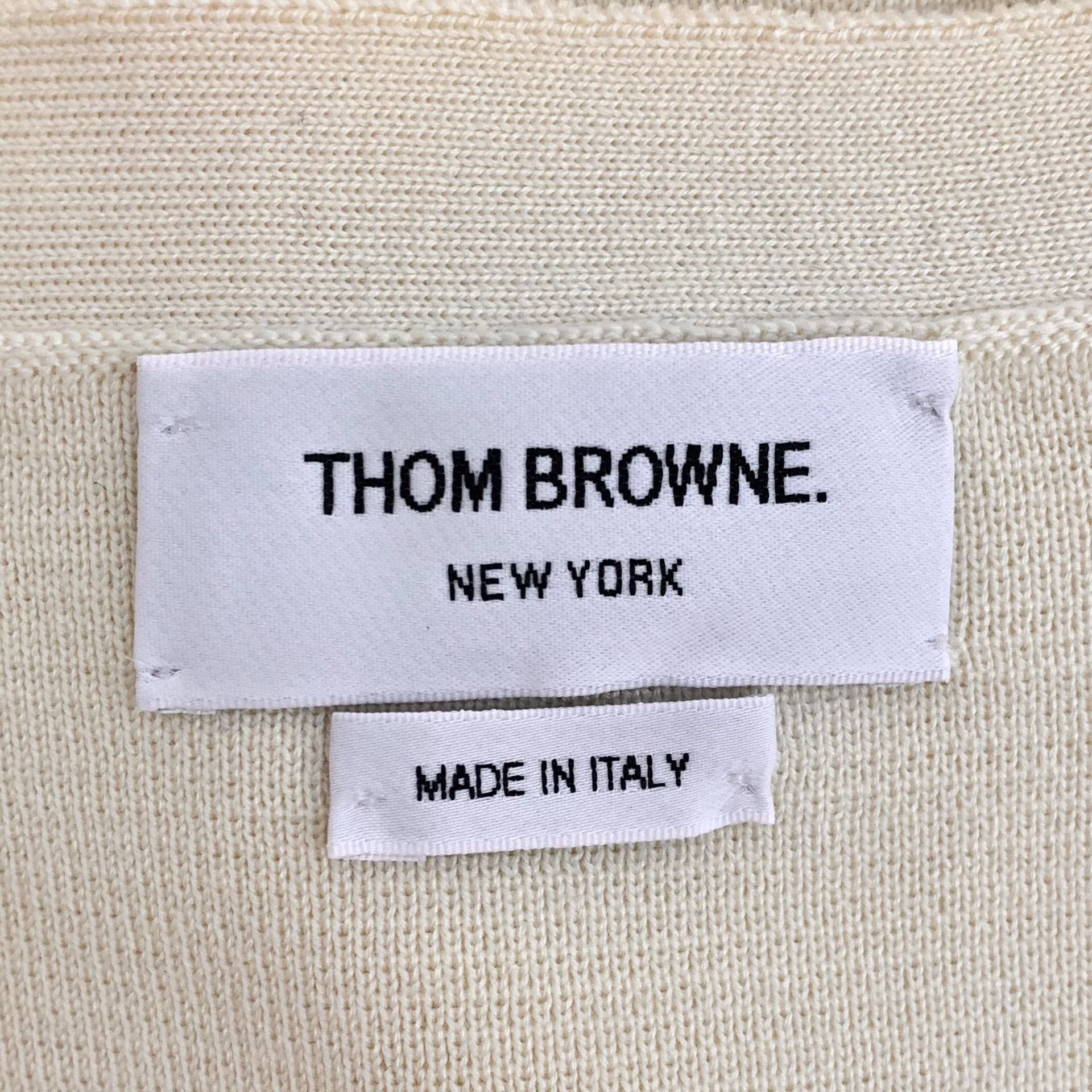 Thom Browne beige classic wool V-neck cardigan Size US M / EU 48-50 / 2 - 5 Thumbnail